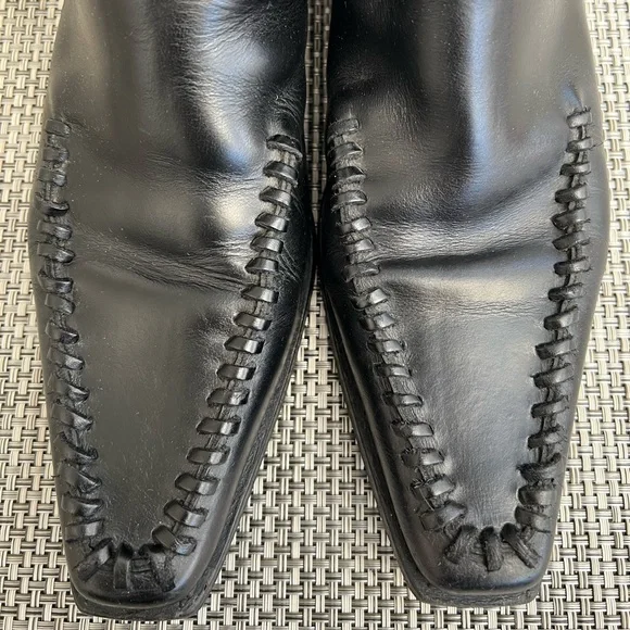 Men’s “DSQUARED2” Black Leather Boots With Braided Design